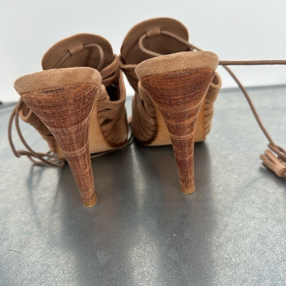 Huma Blanco Jenny Woven Leather Ankle Tie Mule Heels - Picture 4 of 5